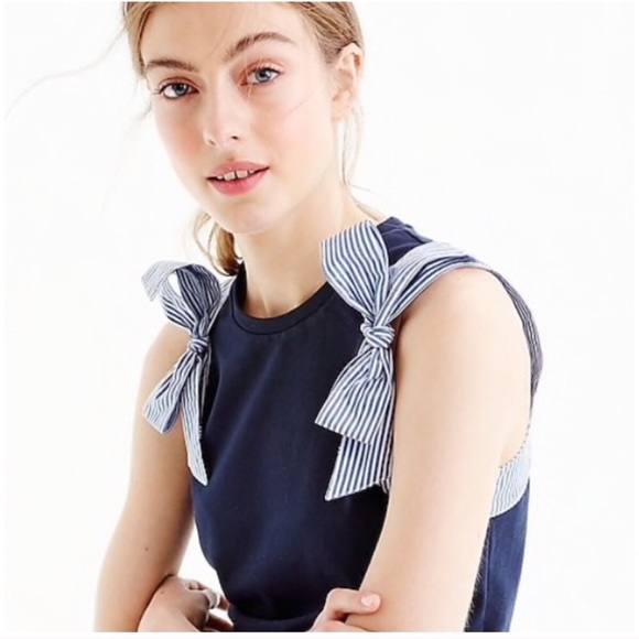 J. Crew Tops - J Crew Navy Blue Bow Shoulder Top Sleeveless Sz M